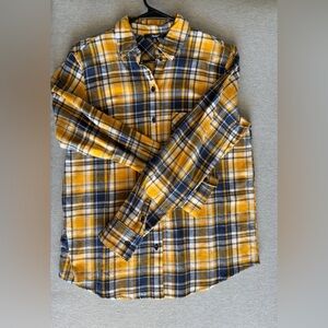 Papaya Yellow and Blue Plaid Women's Button Down Shirt
